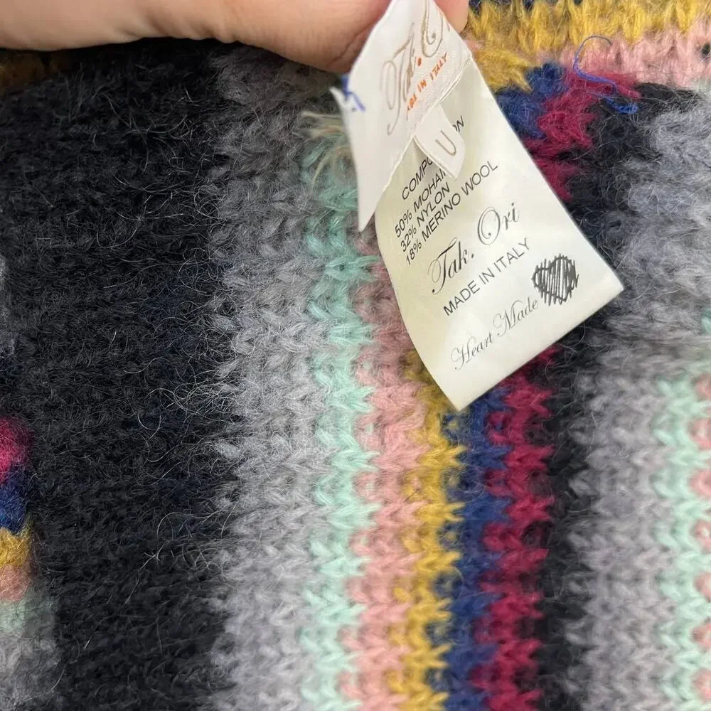 Tak.Ori Made in Italy Mohair Merino Wool Multicolor Striped Knit Scarf